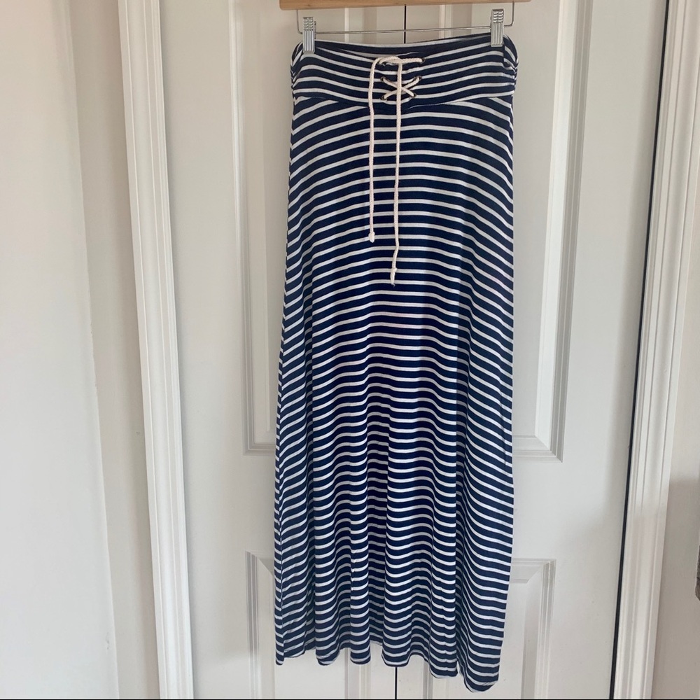 Nautical Navy & White Striped Drawstring MaxiSkirt
